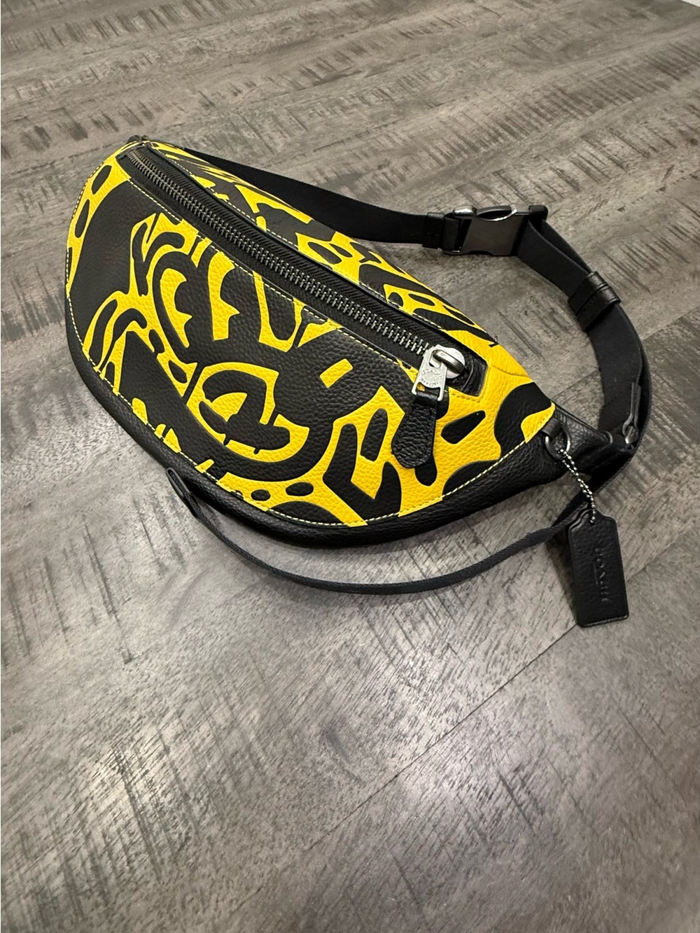 Coach Yellow & Black Graphic Leather Sling Bag